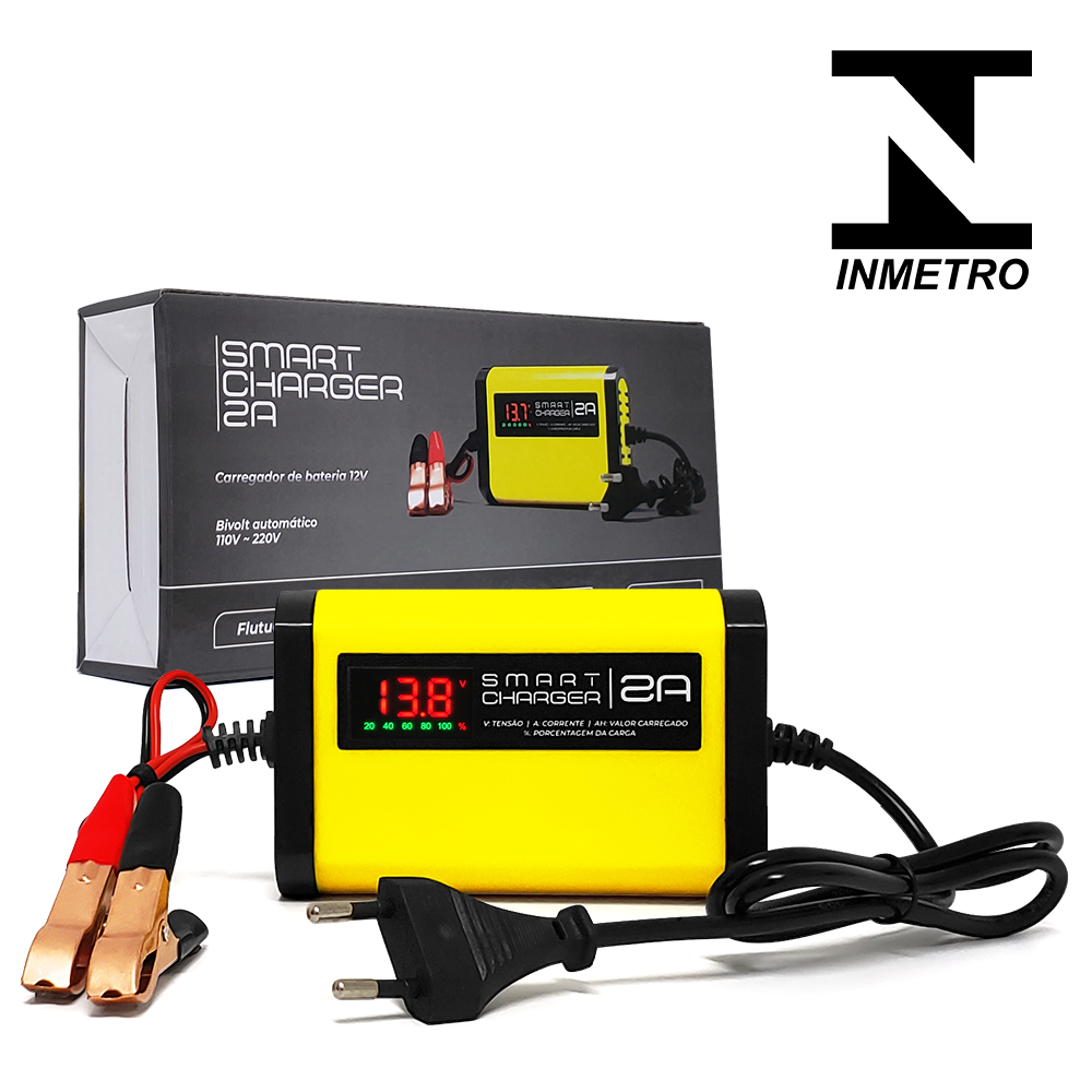 CARREGADOR DE BATERIA AUTOMOTIVO SMART CHARGER 2AH BIVOLT 12V 35W