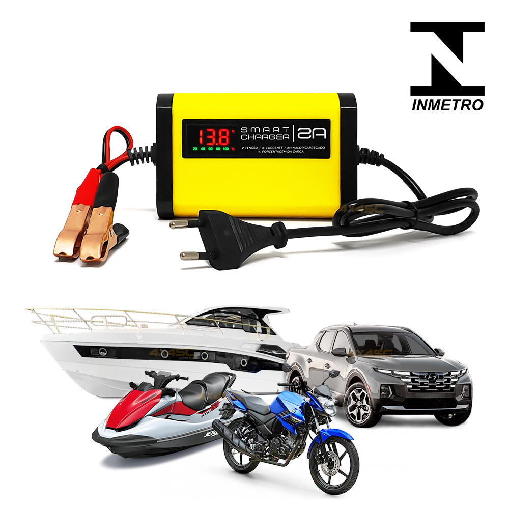 CARREGADOR DE BATERIA AUTOMOTIVO SMART CHARGER 2AH BIVOLT 12V 35W