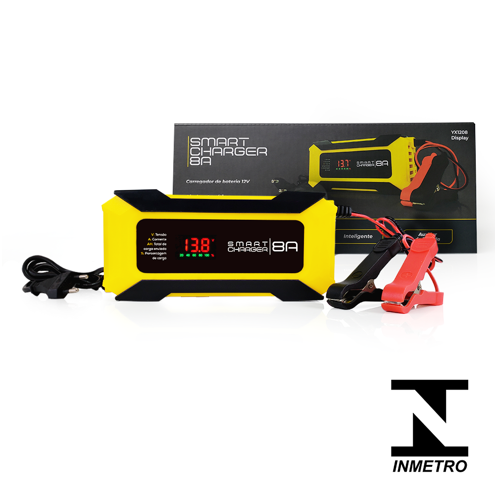 CARREGADOR DE BATERIA AUTOMOTIVO SMART CHARGER 8AH BIVOLT 12V 120W