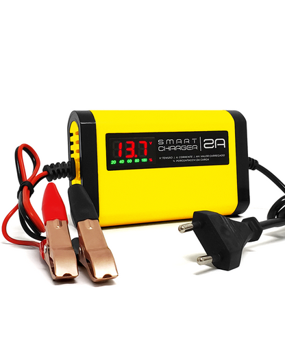 CARREGADOR DE BATERIA AUTOMOTIVO SMART CHARGER 2AH BIVOLT 12V 35W