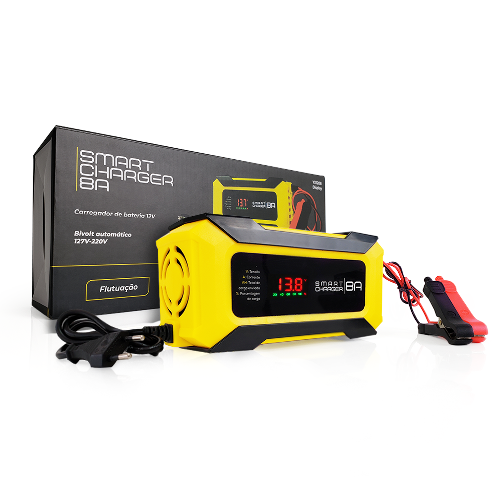 CARREGADOR DE BATERIA AUTOMOTIVO SMART CHARGER 8AH BIVOLT 12V 120W